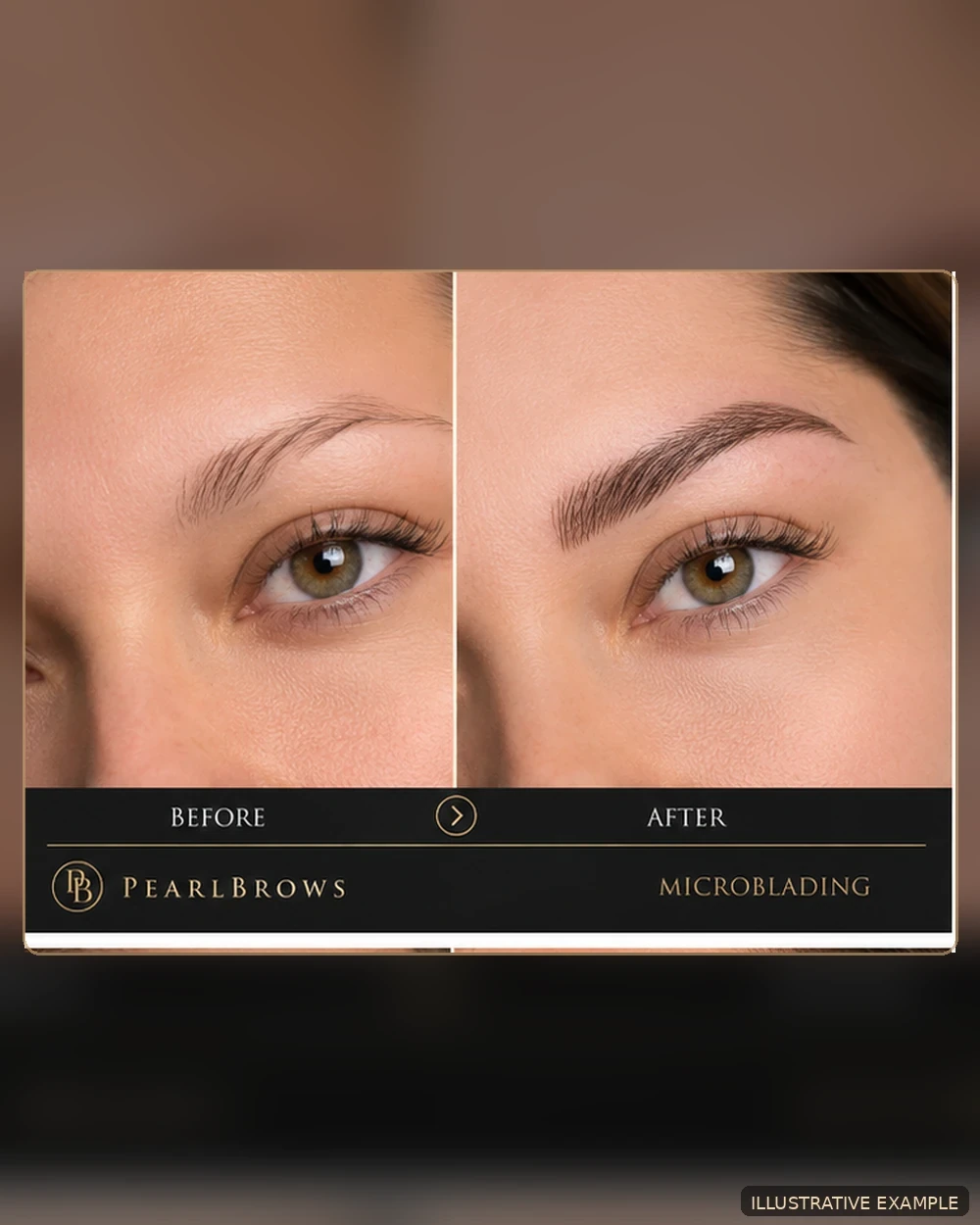 Illustrative microblading before-and-after example for PearlBrows in St. Petersburg, Florida