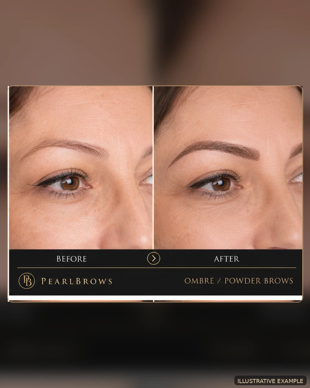 Illustrative ombre and powder brows before-and-after example for PearlBrows in St. Petersburg, Florida